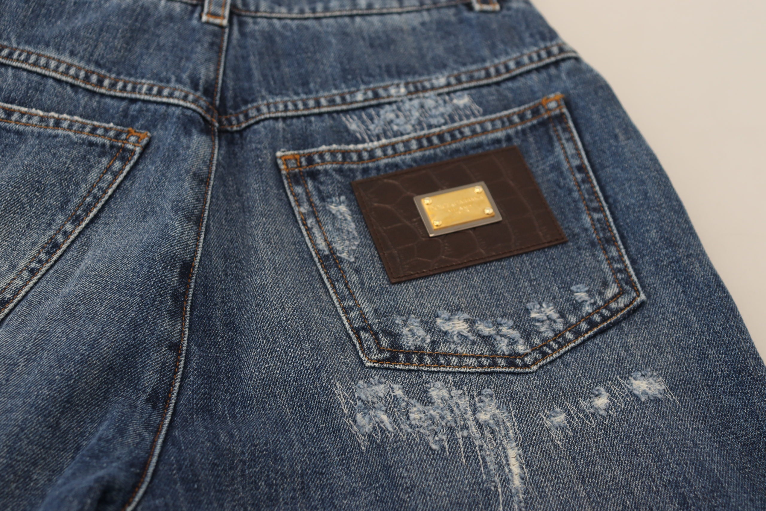 Dolce & Gabbana Blue Washed Cotton Tattered Denim Women's Jeans