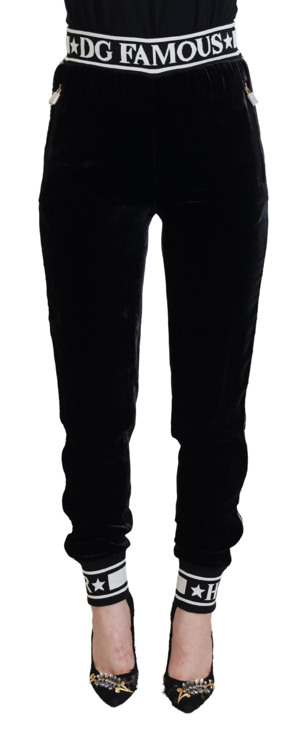 Dolce & Gabbana Black DG Logo Velvet Trouser Women's Pants