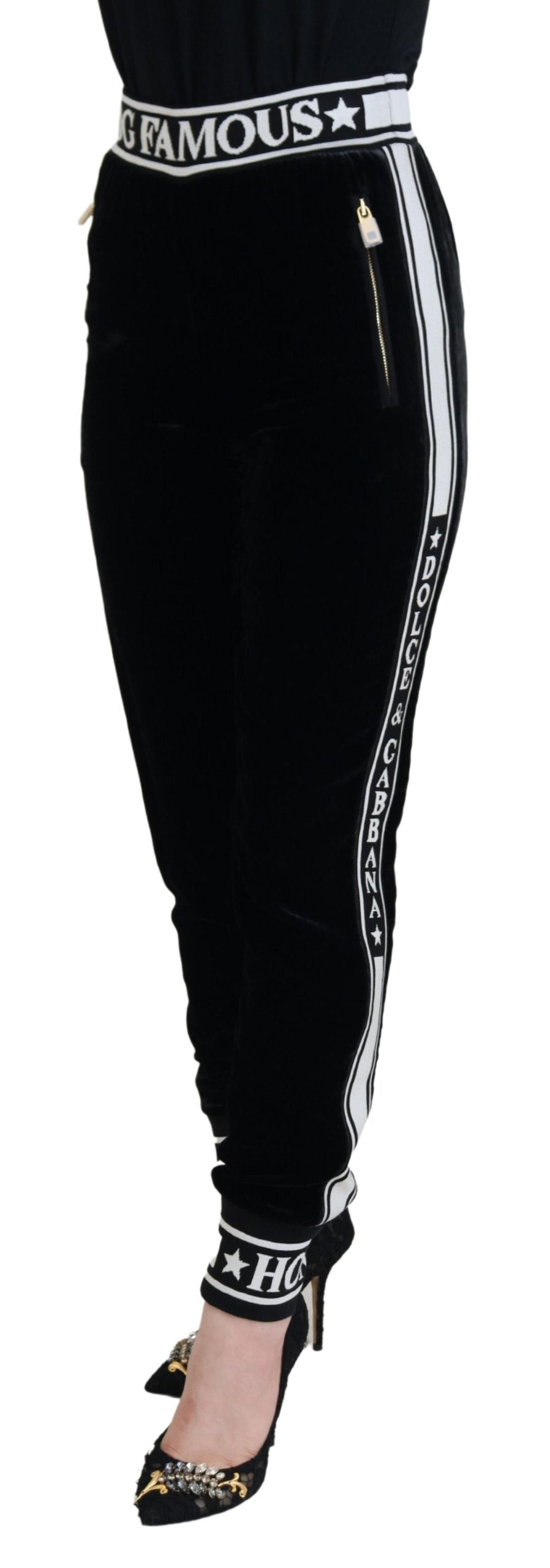 Dolce & Gabbana Black DG Logo Velvet Trouser Women's Pants