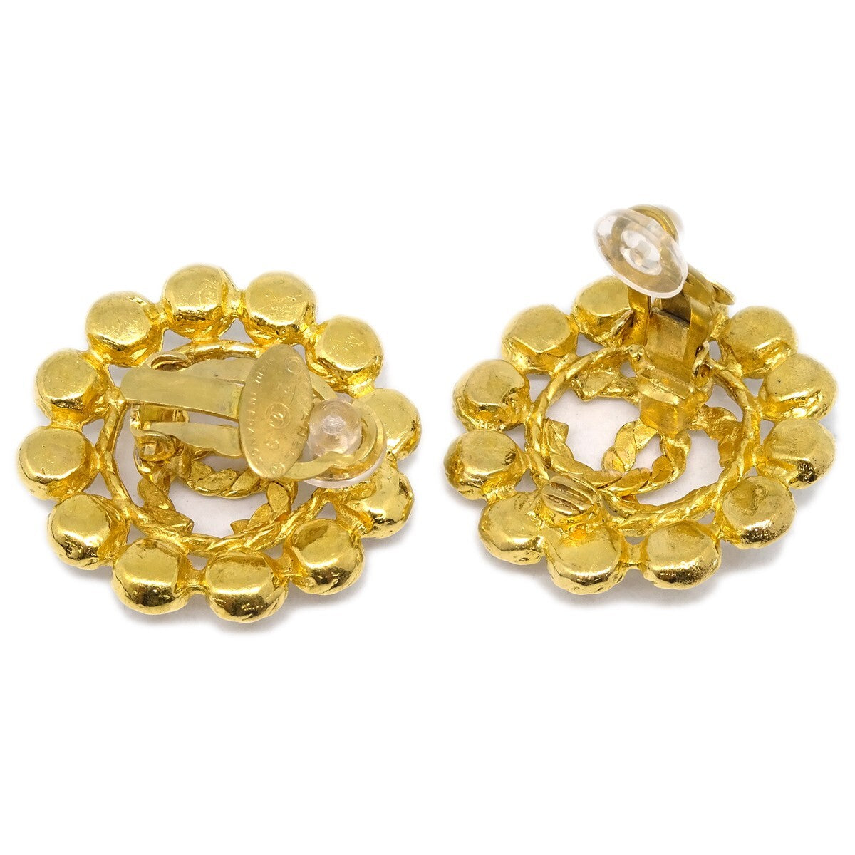 Chanel Vintage Round Cc Clip-On Metal Gold Gold_Plated Earrings Jewelry (Pre-Owned)