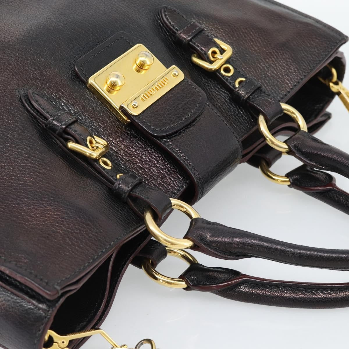 Miu Miu Madras Convertible Lock Leather Black Leather Tote Bag Bag (Pre-Owned)