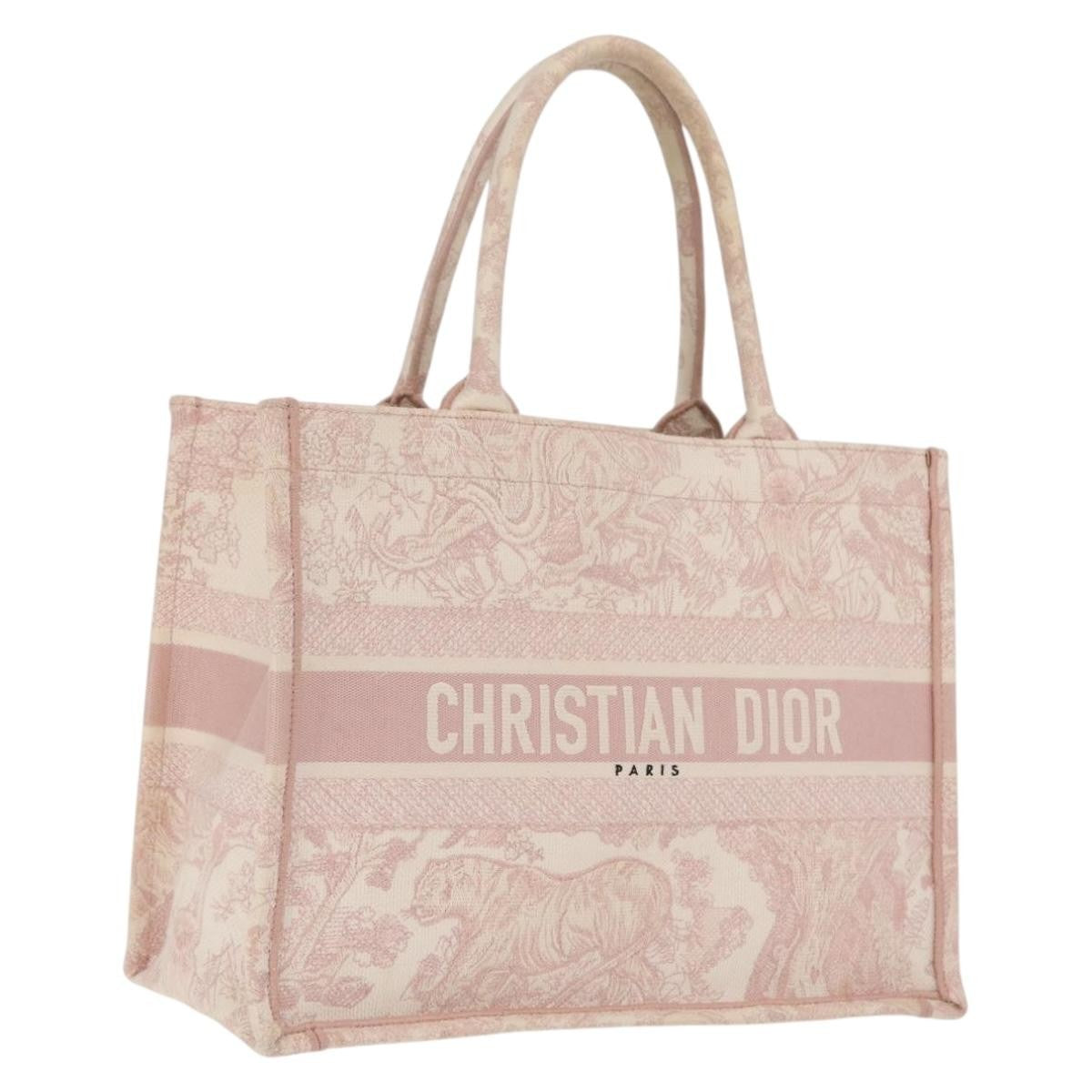 Christian Dior Book Embroidered Canvas Pink Canvas Tote Bag Bag (Pre-Owned)
