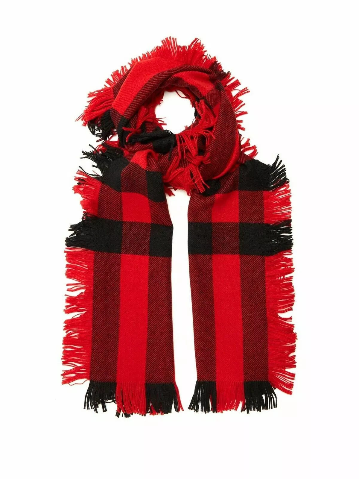 Burberry Red Half Mega Check Fringe Wool Scarf