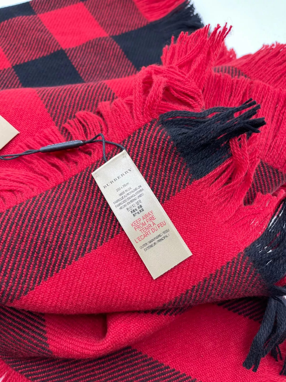 Burberry Red Half Mega Check Fringe Wool Scarf