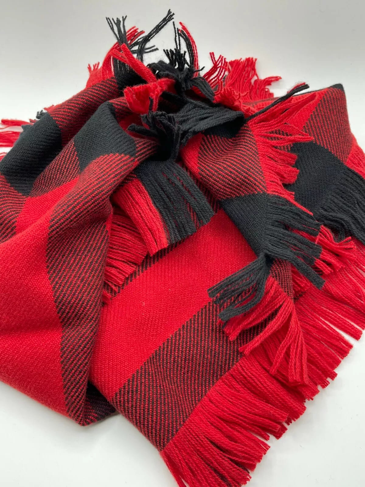 Burberry Red Half Mega Check Fringe Wool Scarf