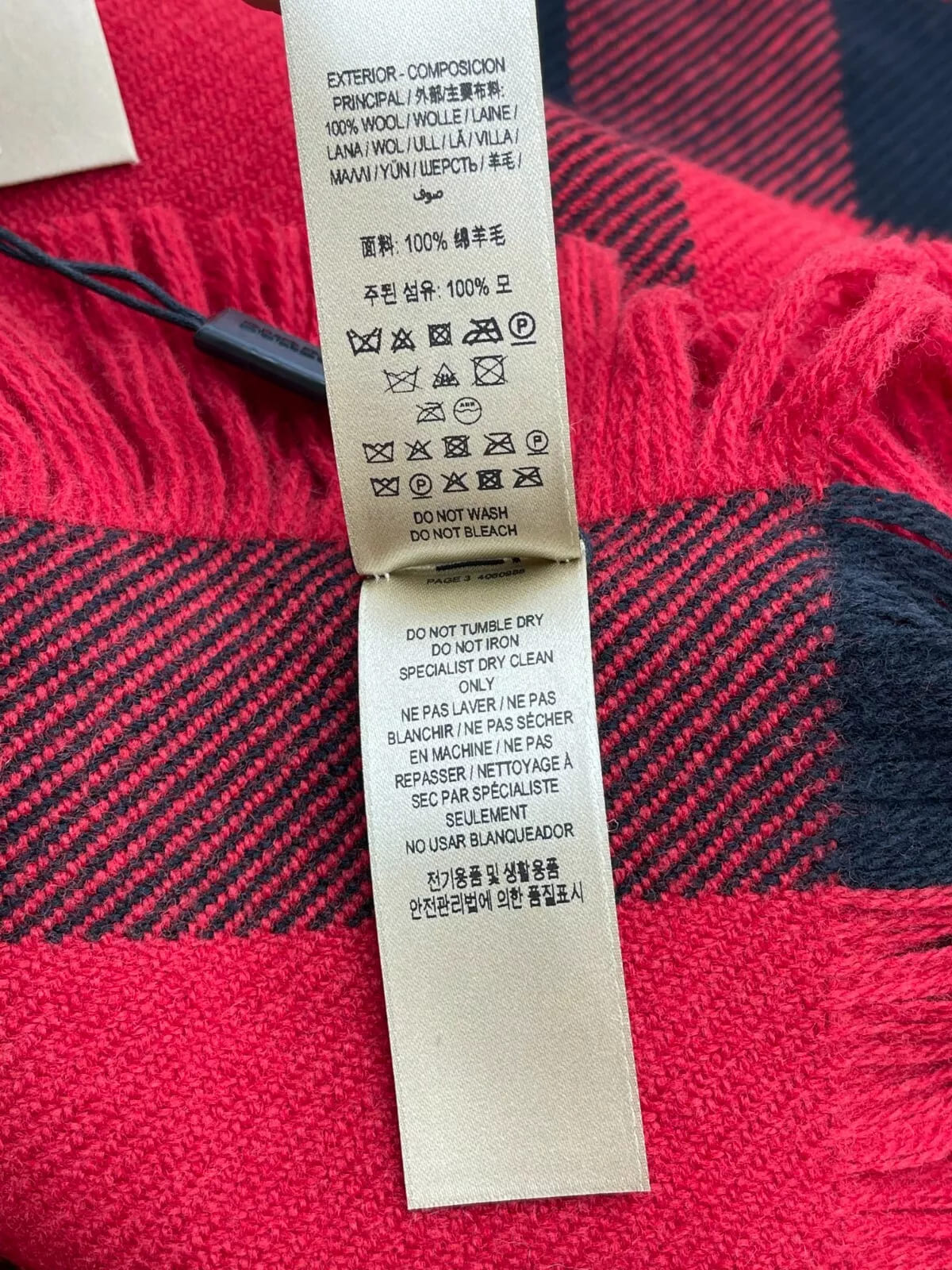 Burberry Red Half Mega Check Fringe Wool Scarf