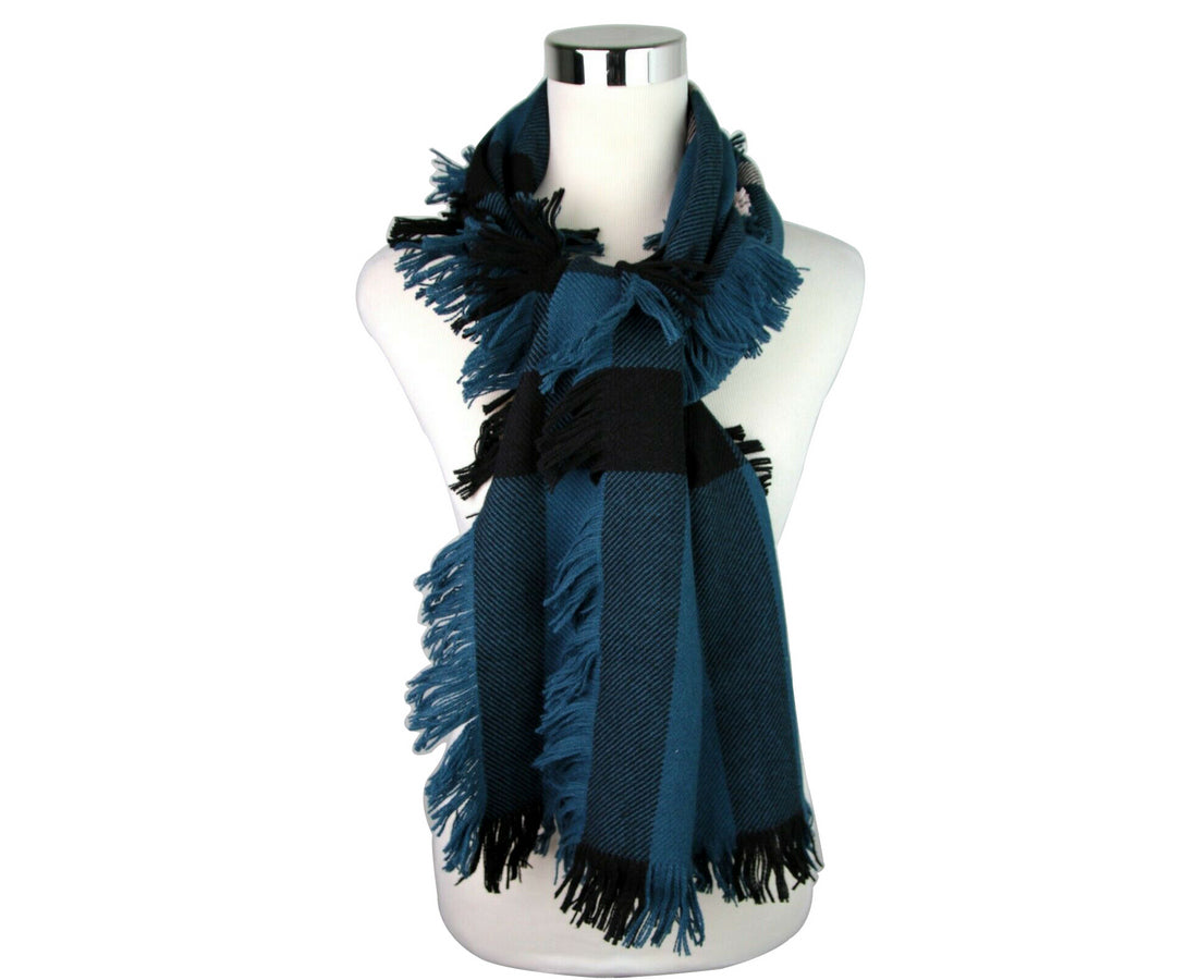 Burberry Women's Blue / Black Wool Fashion Scarf With Fringe And Pink Stripe 40609901