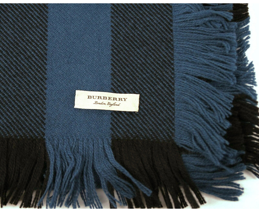 Burberry Women's Blue / Black Wool Fashion Scarf With Fringe And Pink Stripe 40609901