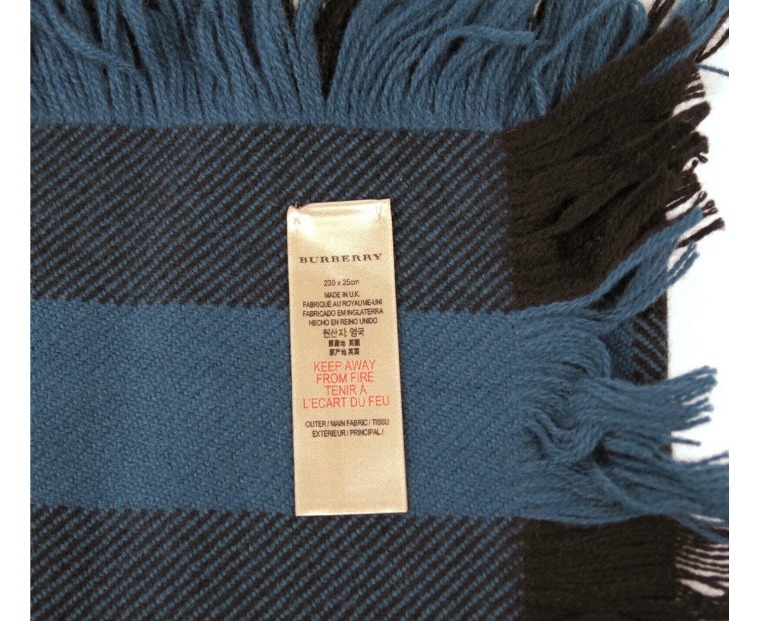 Burberry Women's Blue / Black Wool Fashion Scarf With Fringe And Pink Stripe 40609901
