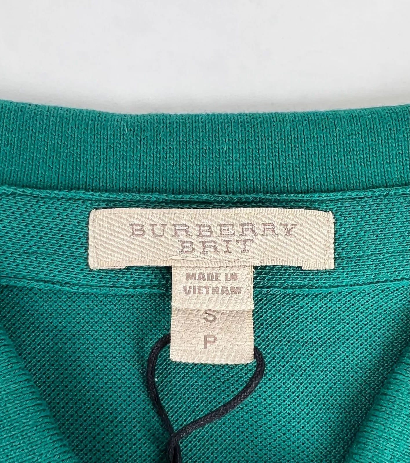 Burberry Men's Green Cotton Embroidered Logo Polo Shirt Check Detail