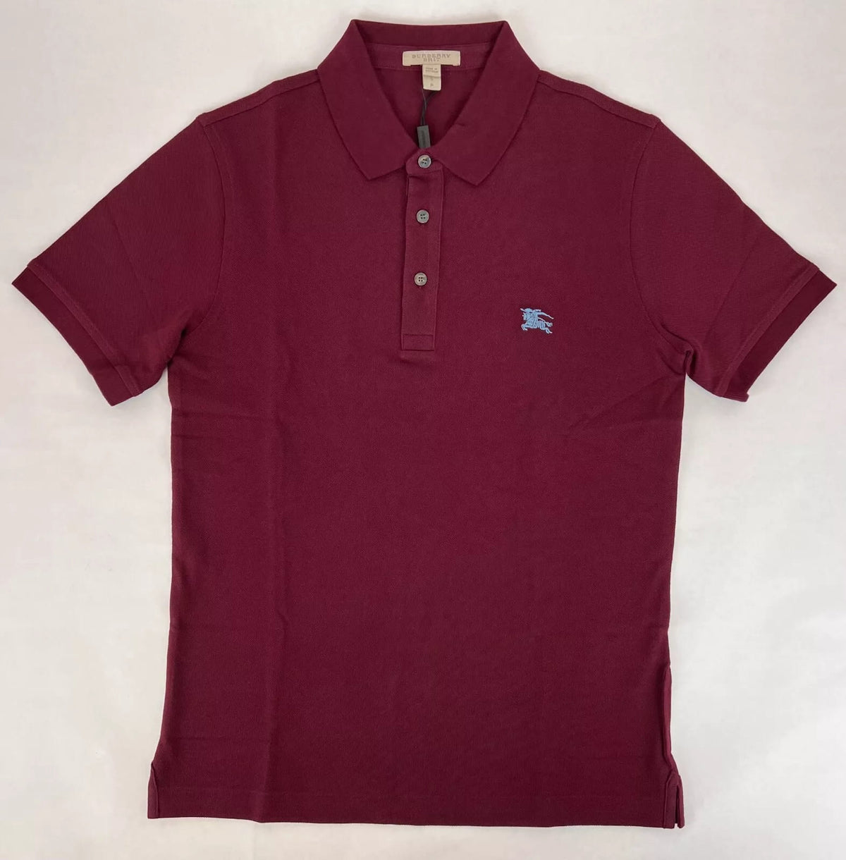 Burberry Men's Deep Claret Cotton Embroidered Logo Polo Shirt S