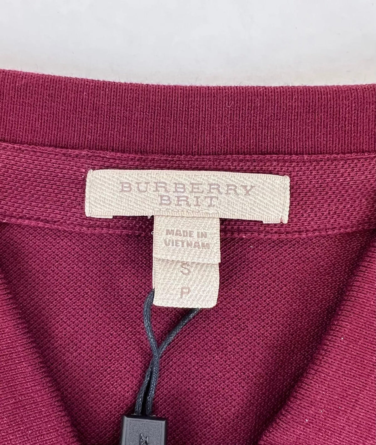 Burberry Men's Deep Claret Cotton Embroidered Logo Polo Shirt S