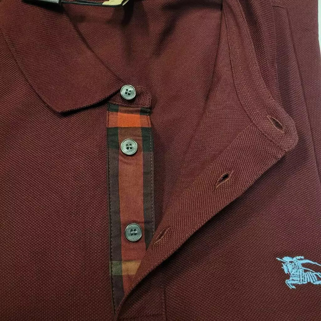 Burberry Men's Deep Claret Cotton Embroidered Logo Polo Shirt S