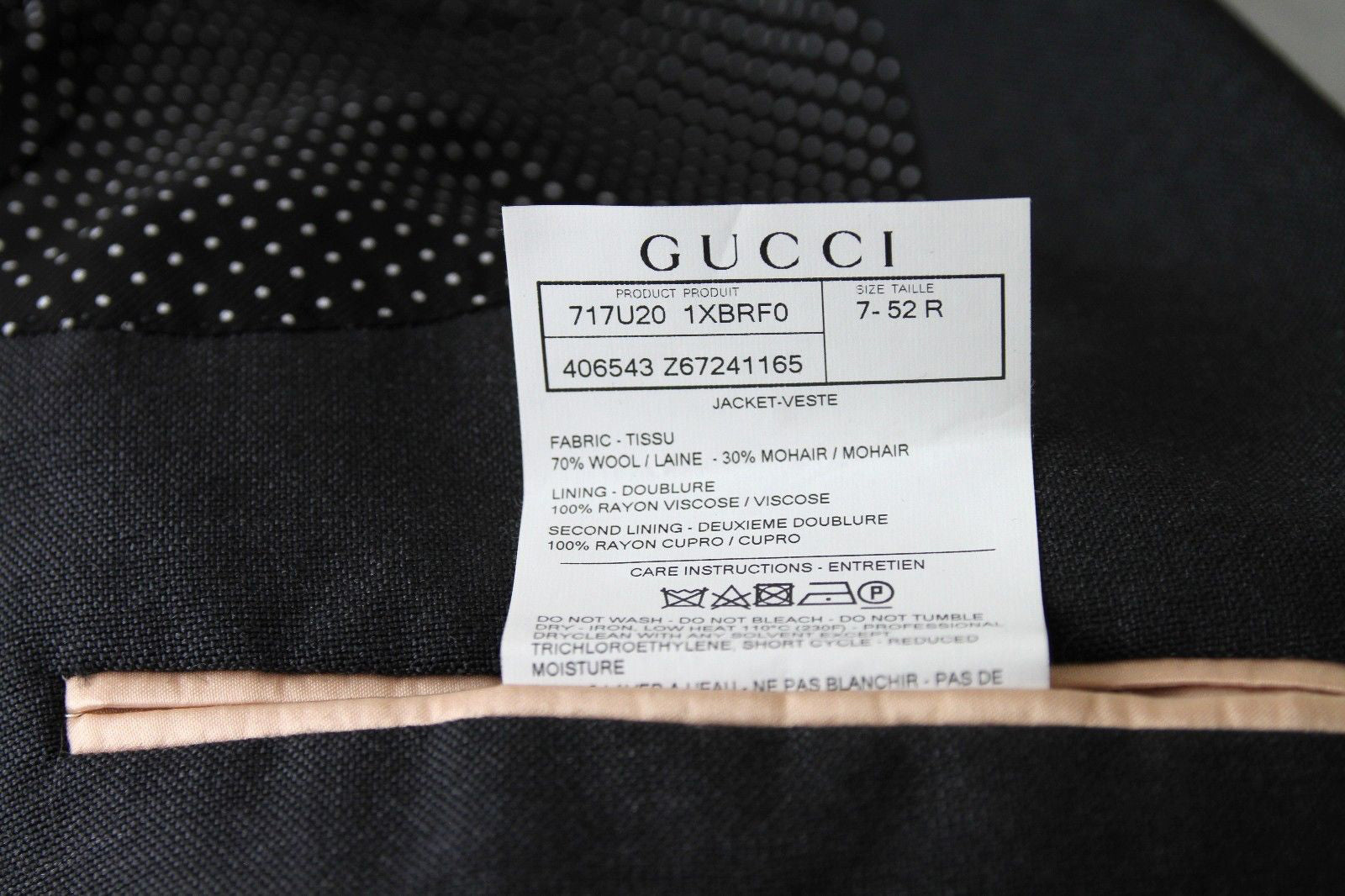Gucci Men's Formal 1 Button Charcoal Wool / Mohair Evening Jacket