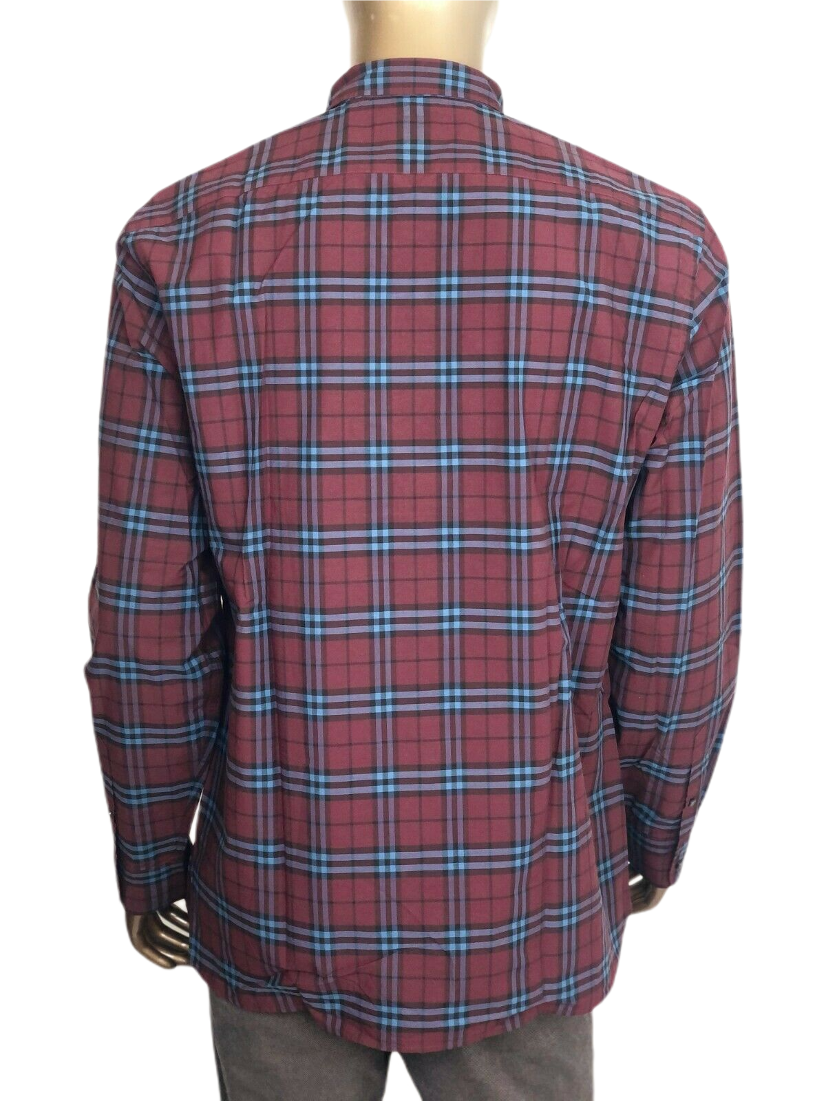 Burberry Alexander Men's Crimson Red/Blue Checked Cotton Shirt (S