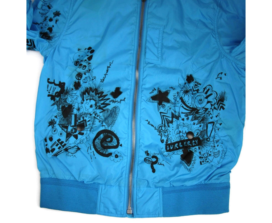 Burberry Men's Blue Nylon Doodle Print Bomber Jacket