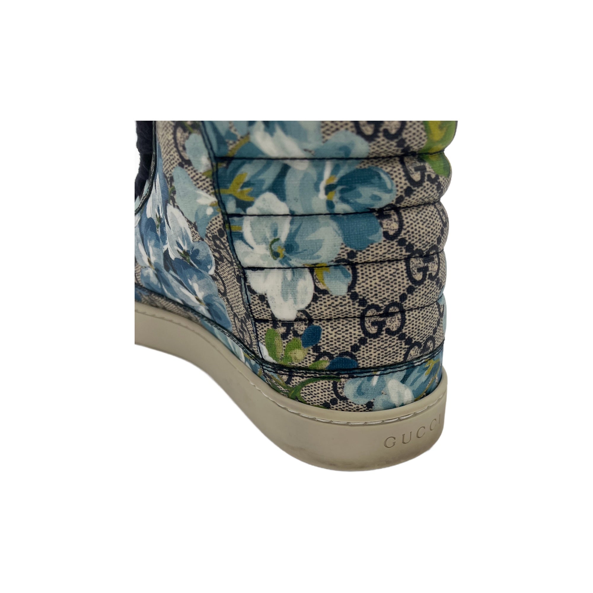 Gucci Men's Bloom Print Supreme GG Blue Canvas Hi Top Sneaker Shoes