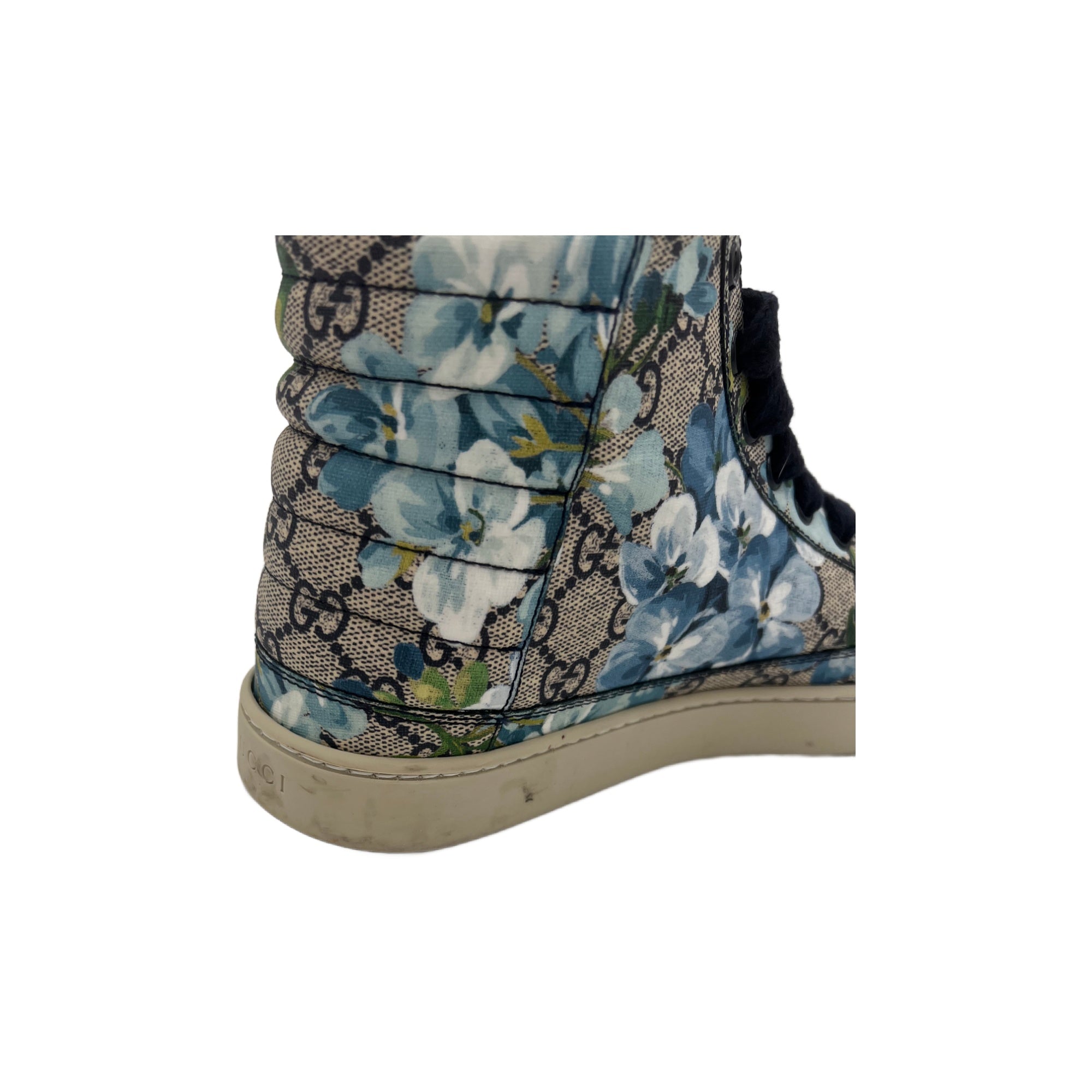 Gucci Men's Bloom Print Supreme GG Blue Canvas Hi Top Sneaker Shoes