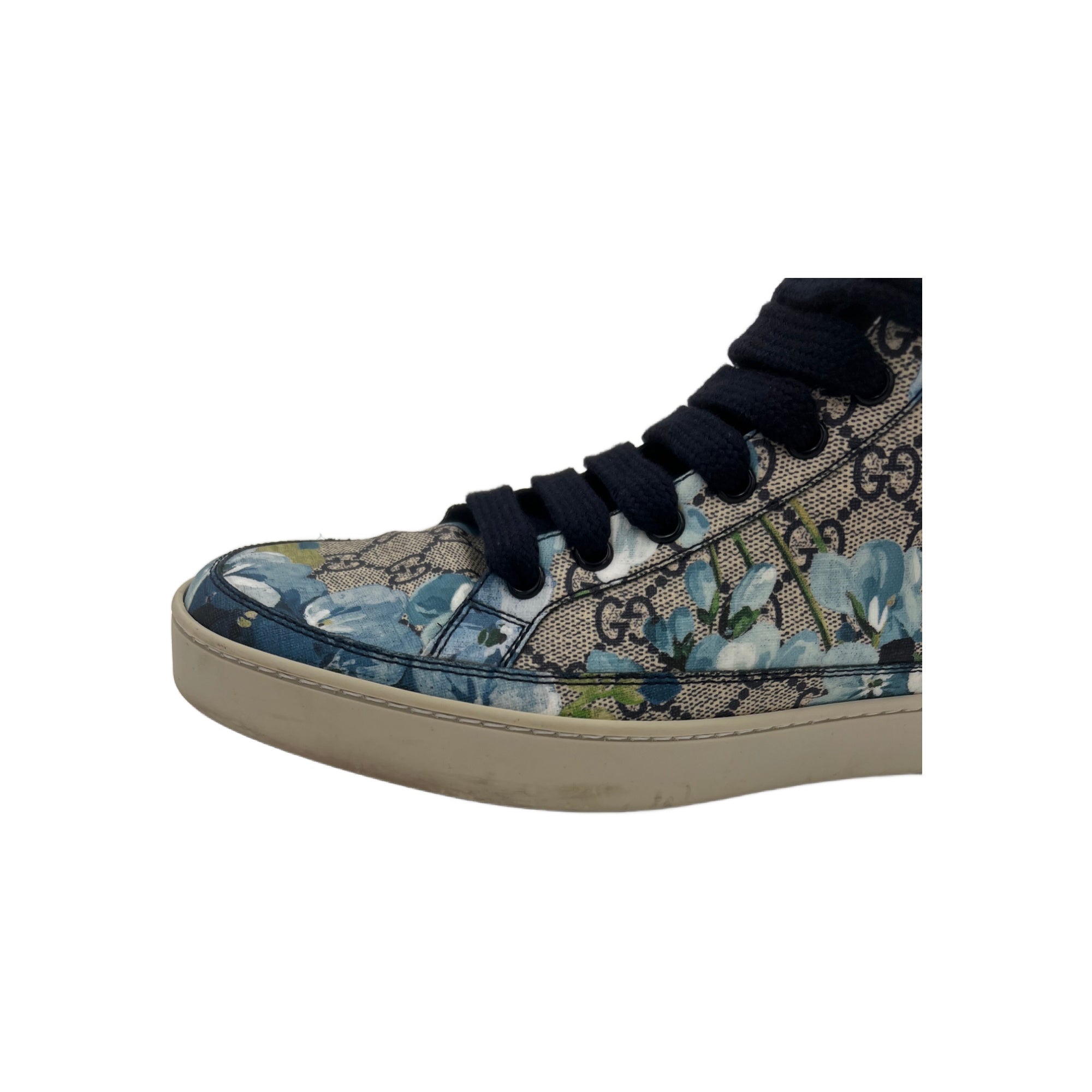Gucci Men's Bloom Print Supreme GG Blue Canvas Hi Top Sneaker Shoes
