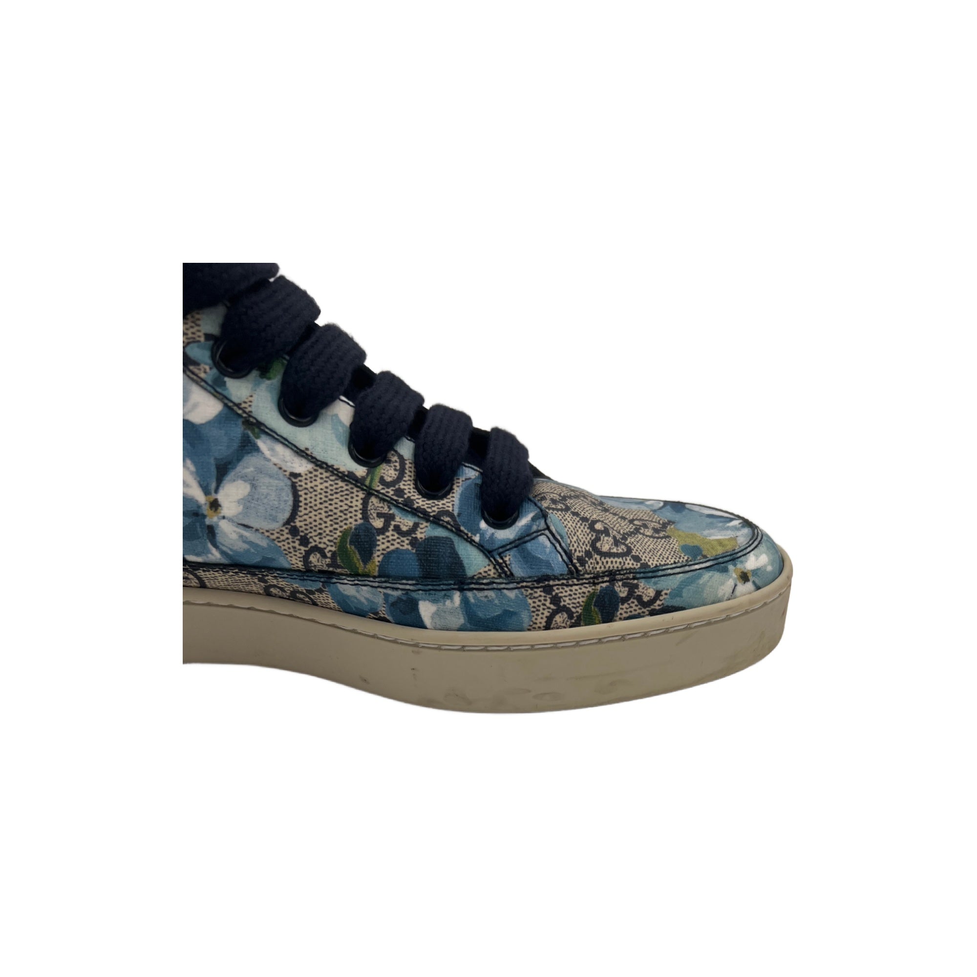 Gucci Men's Bloom Print Supreme GG Blue Canvas Hi Top Sneaker Shoes