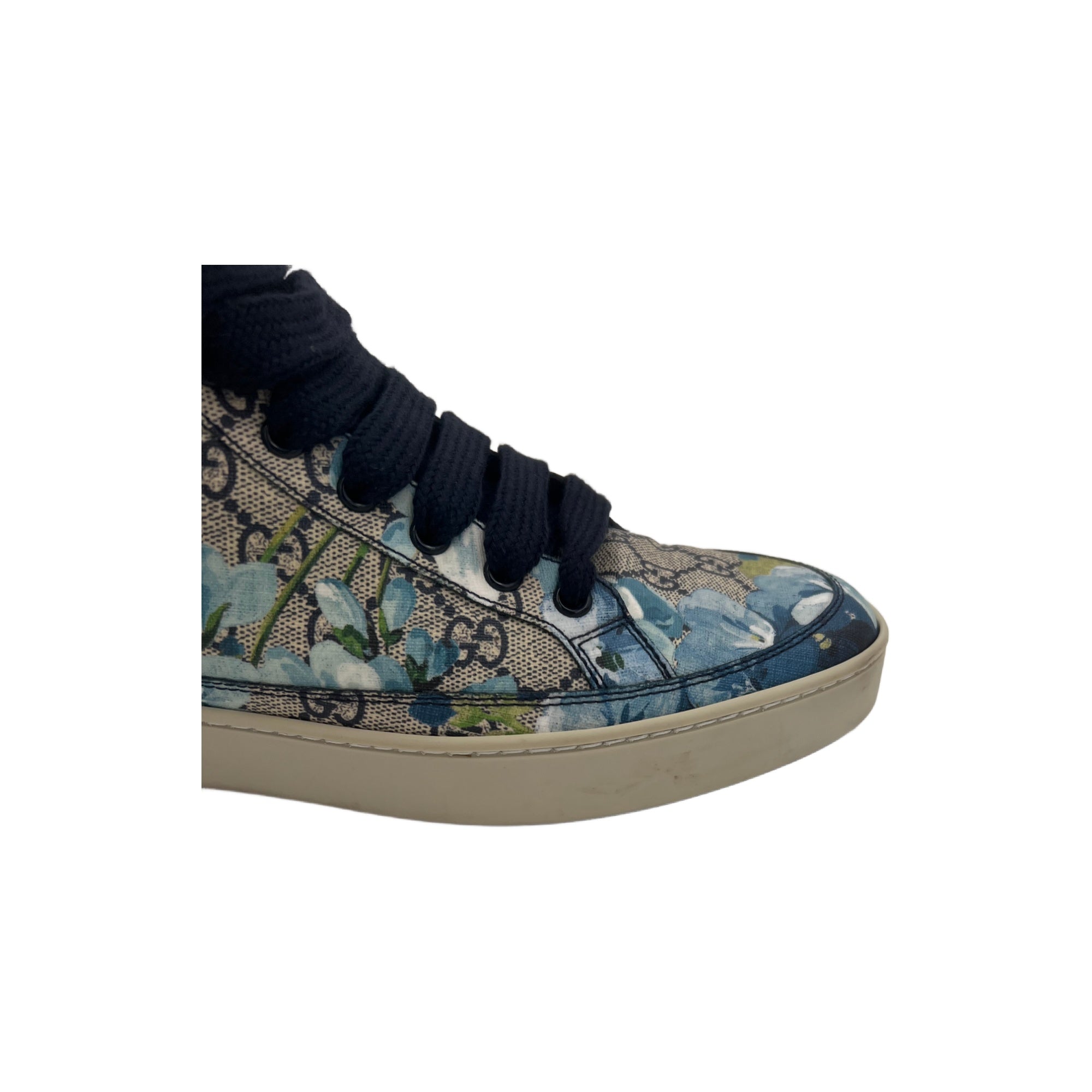 Gucci Men's Bloom Print Supreme GG Blue Canvas Hi Top Sneaker Shoes
