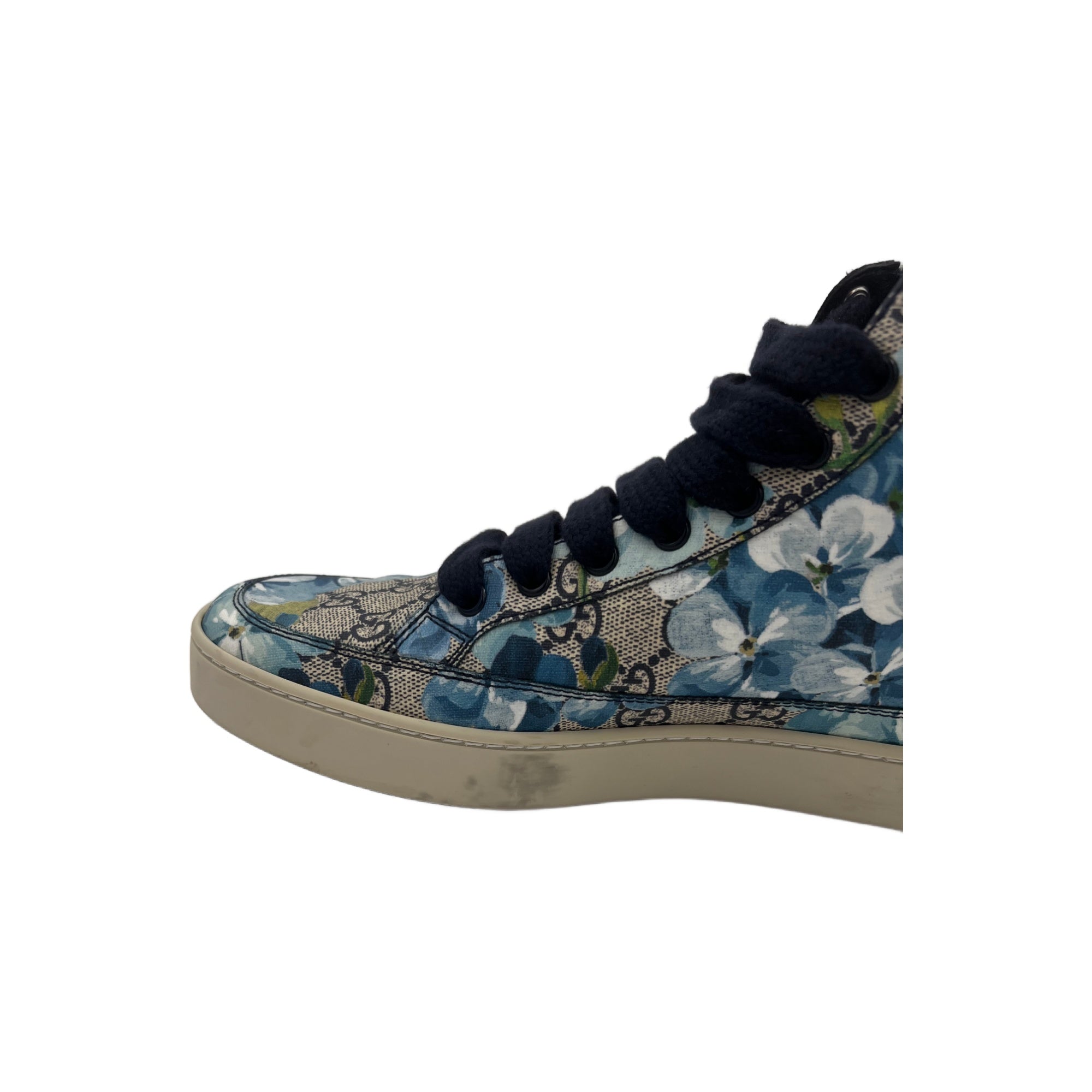 Gucci Men's Bloom Print Supreme GG Blue Canvas Hi Top Sneaker Shoes