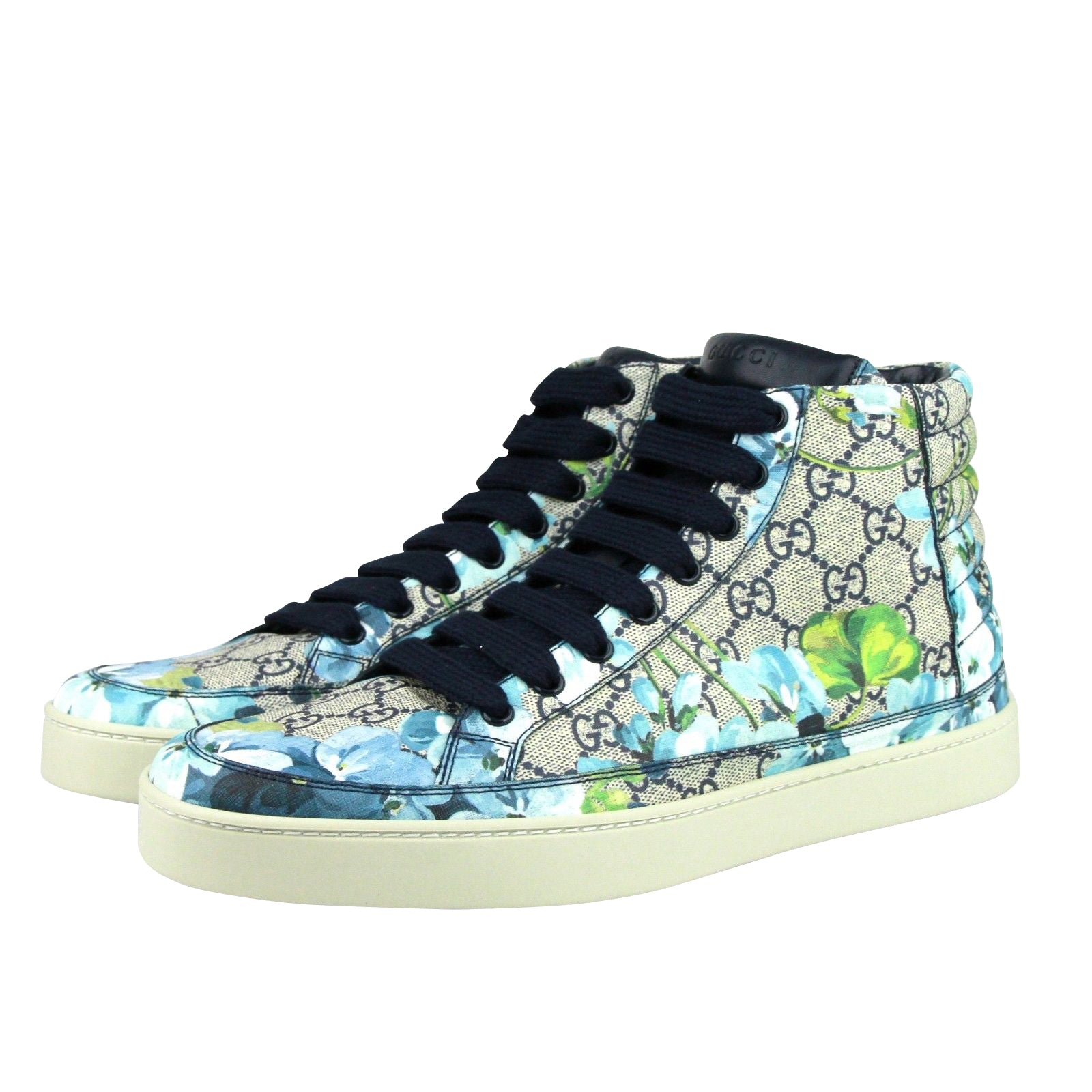 Gucci Men's Bloom Print Supreme GG Blue Canvas Hi Top Sneaker Shoes (Pre-Owned)