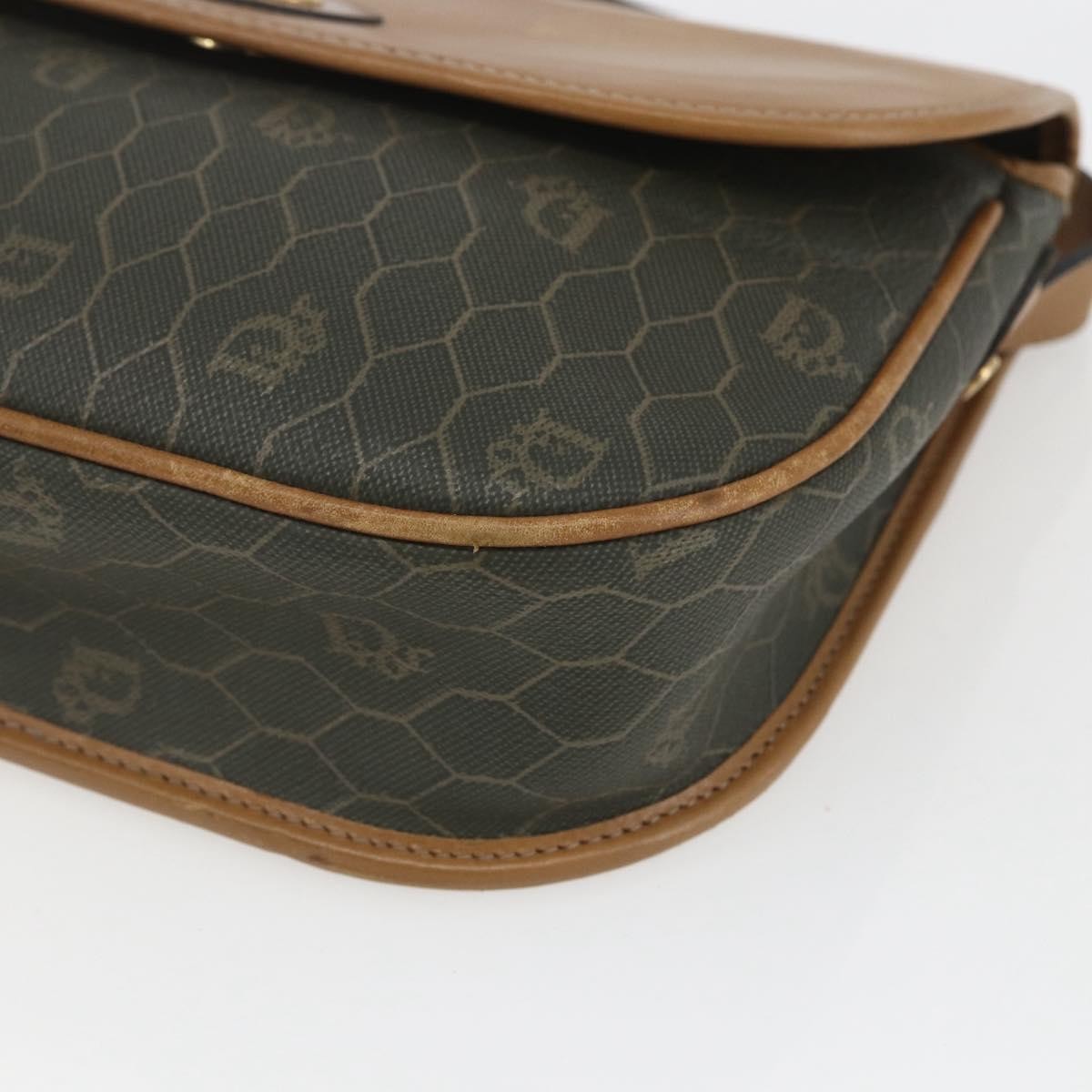 Christian Dior Vintage Honeycomb Flap Canvas And Leather Khaki Canvas Shoulder Bag Bag (Pre-Owned)
