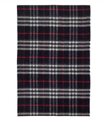 Burberry Navy Vintage Checker Cashmere Long Scarf with Fringe