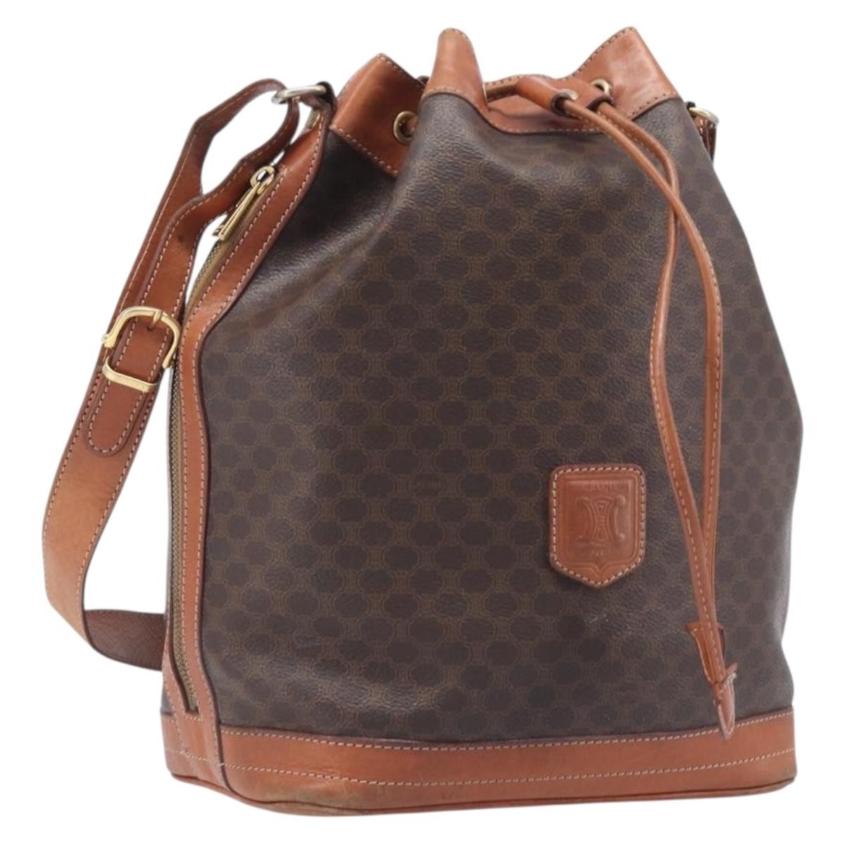 Celine Macadam Shoulder Leather Brown Canvas Crossbody Bag Bag (Pre-Owned)