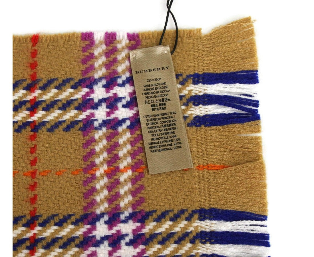 Burberry Women's Antique Multicolour Vintage Check Extra Fine Merino Wool Scarf