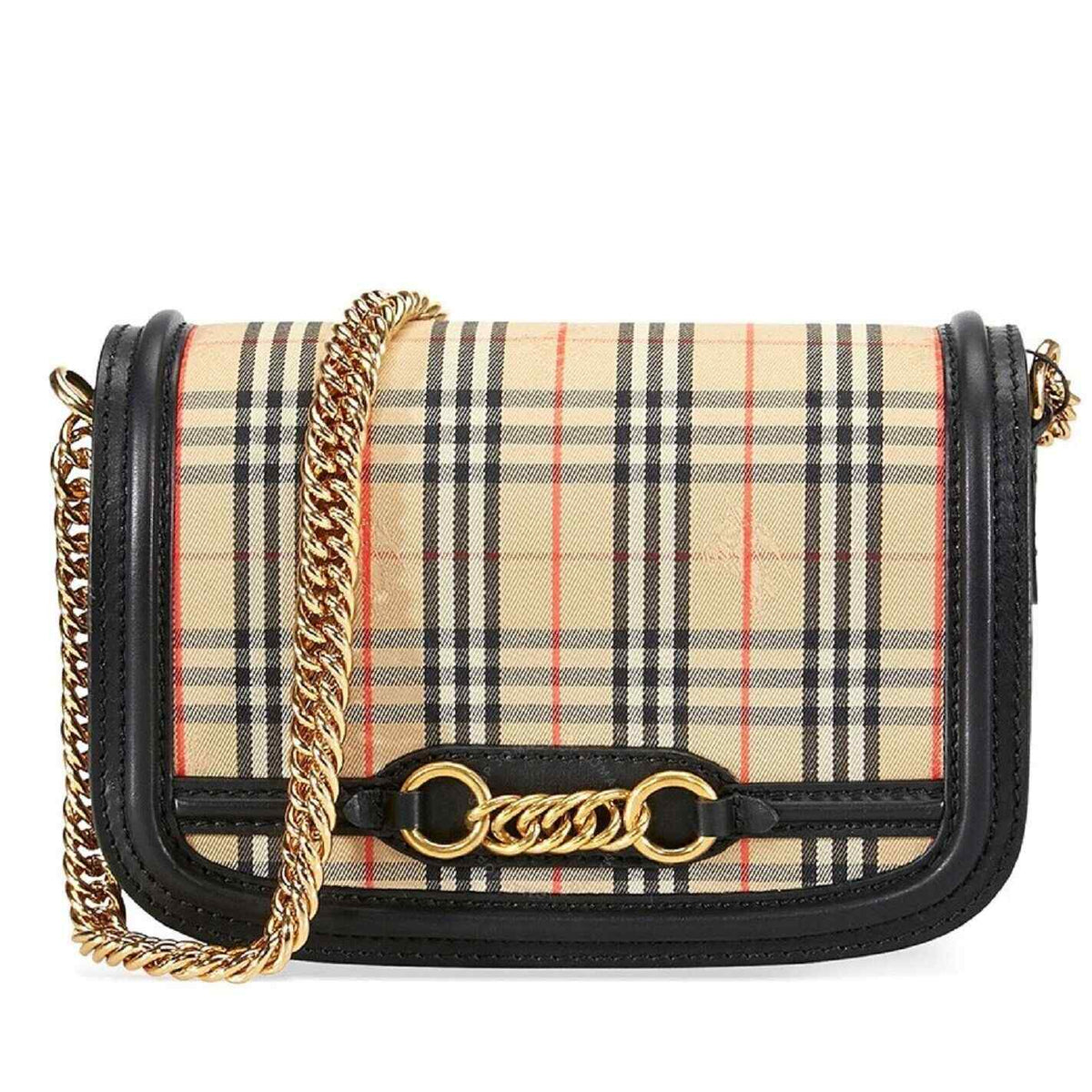 Burberry House Check Canvas Small Chain Link Shoulder Bag display picture 2
