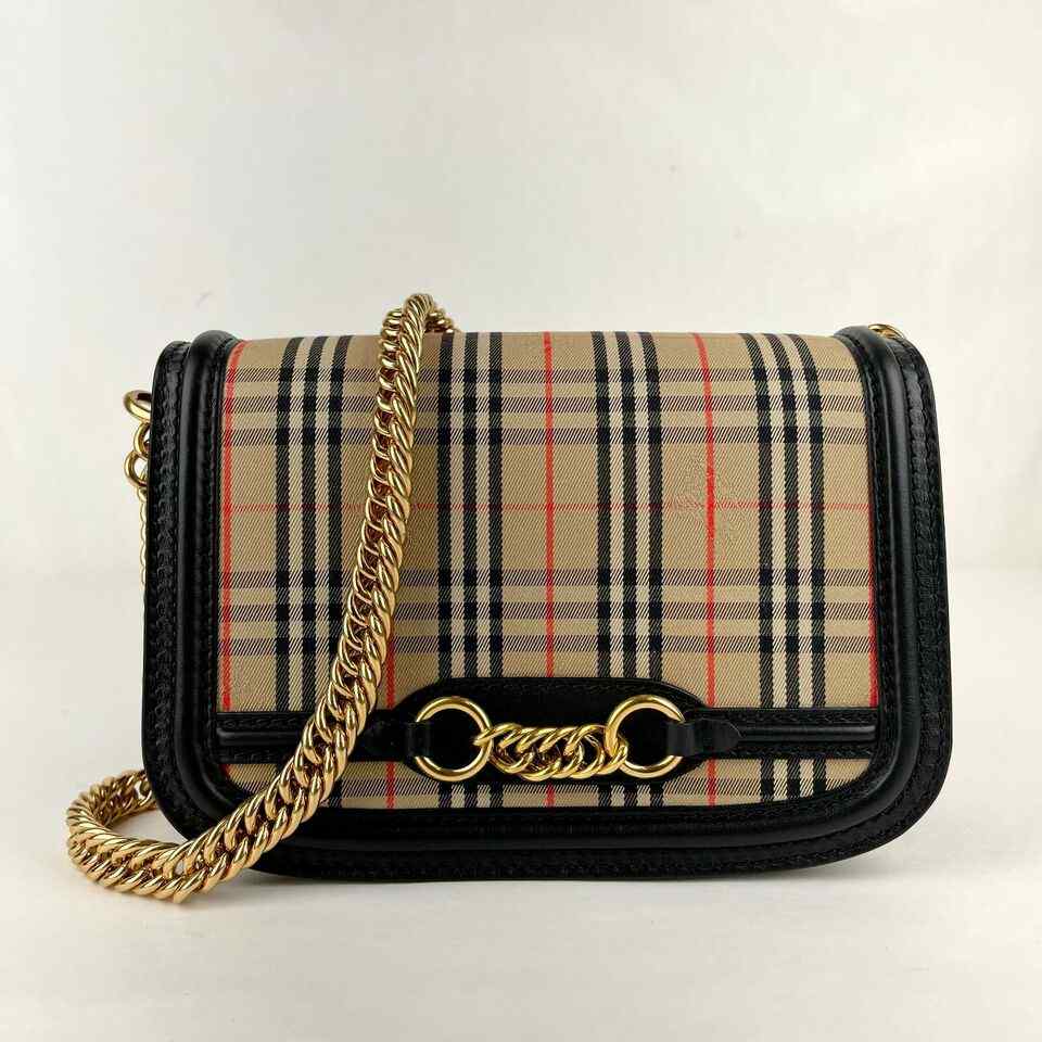 Burberry Women's House Check Canvas Small Chain Link Shoulder Bag