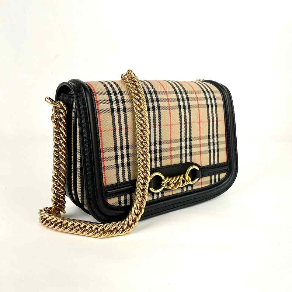 Burberry House Check Canvas Small Chain Link Shoulder Bag