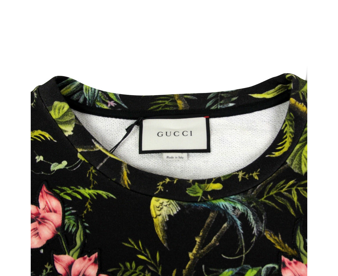 Gucci Men's Tropical Jungle Black / Green / Blue / Pink Felted Cotton Sweatshirt
