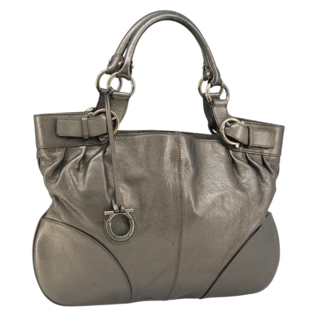 Salvatore Ferragamo Gancini Leather Gold Leather Handbag (Pre-Owned)