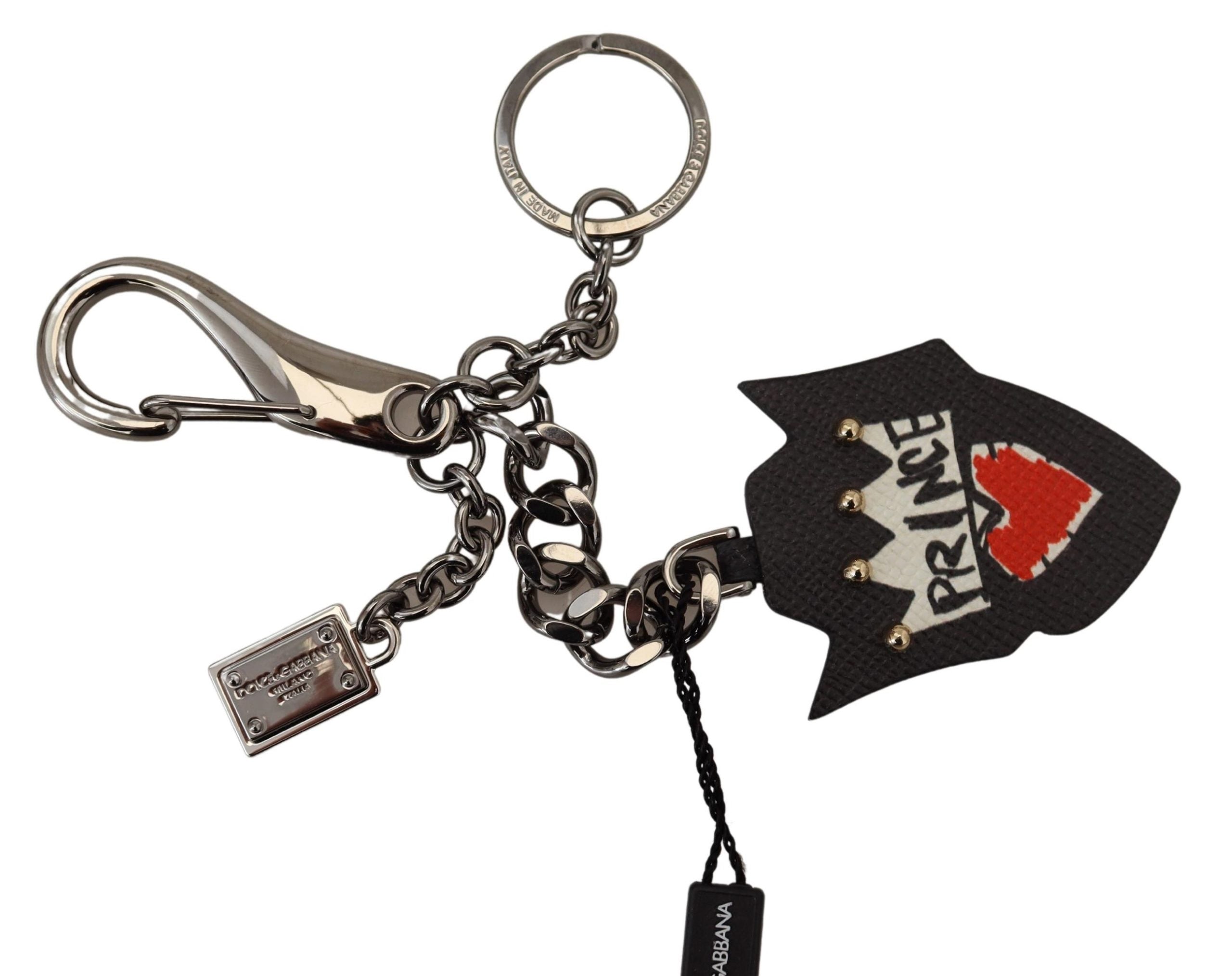 Dolce & Gabbana Black Prince Studs Logo Silver Brass Men's Keychain