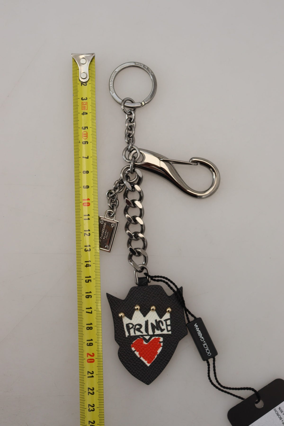 Dolce & Gabbana Black Prince Studs Logo Silver Brass Men's Keychain