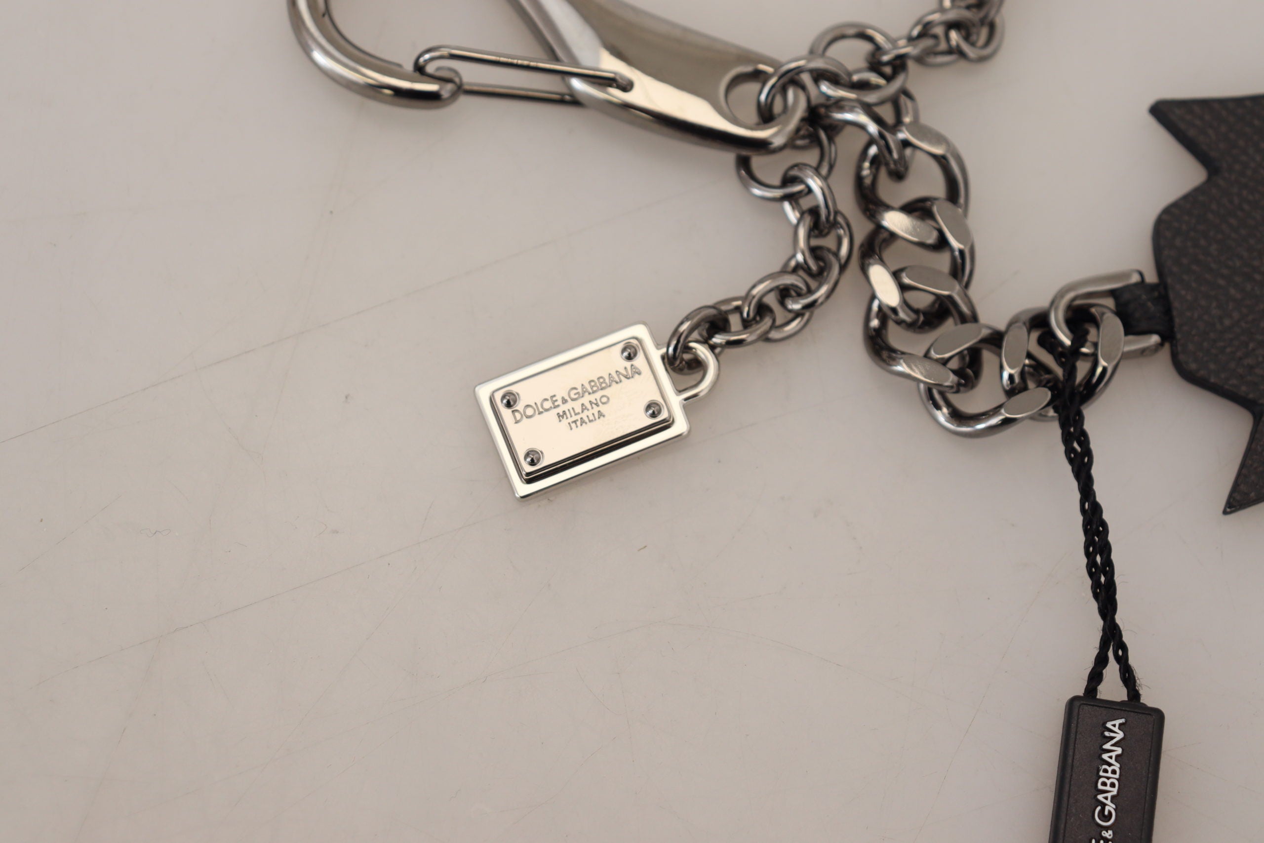 Dolce & Gabbana Black Prince Studs Logo Silver Brass Men's Keychain