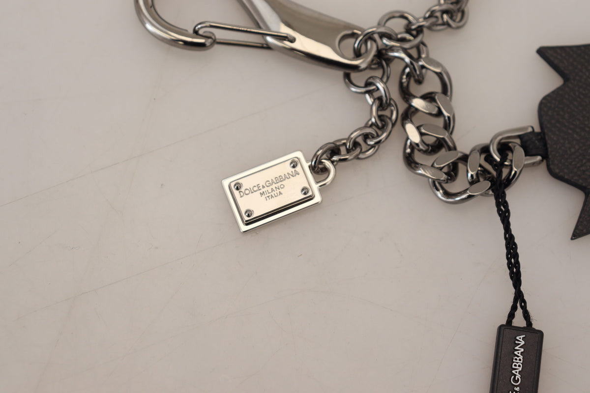 Dolce & Gabbana Black Prince Studs Logo Silver Brass Men's Keychain