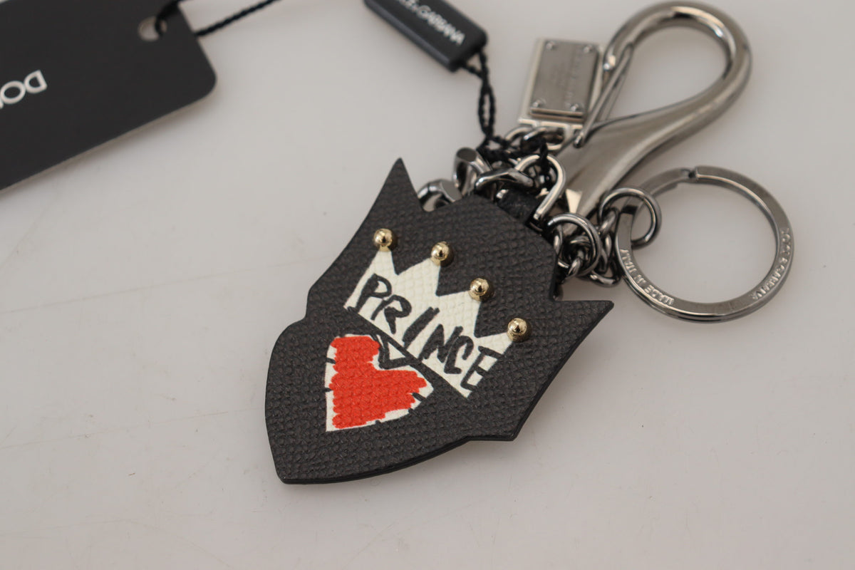 Dolce & Gabbana Black Prince Studs Logo Silver Brass Men's Keychain
