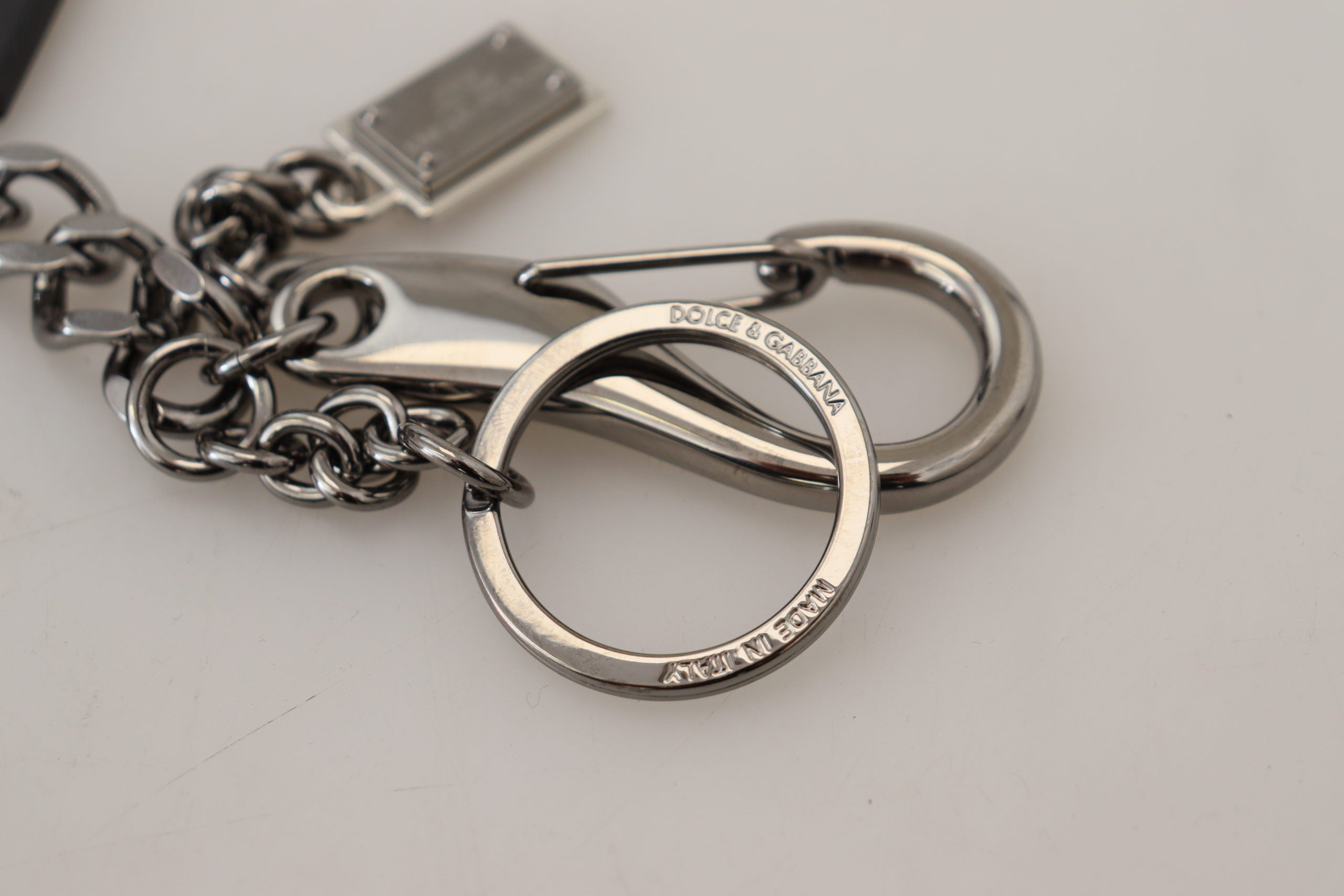 Dolce & Gabbana Black Prince Studs Logo Silver Brass Men's Keychain
