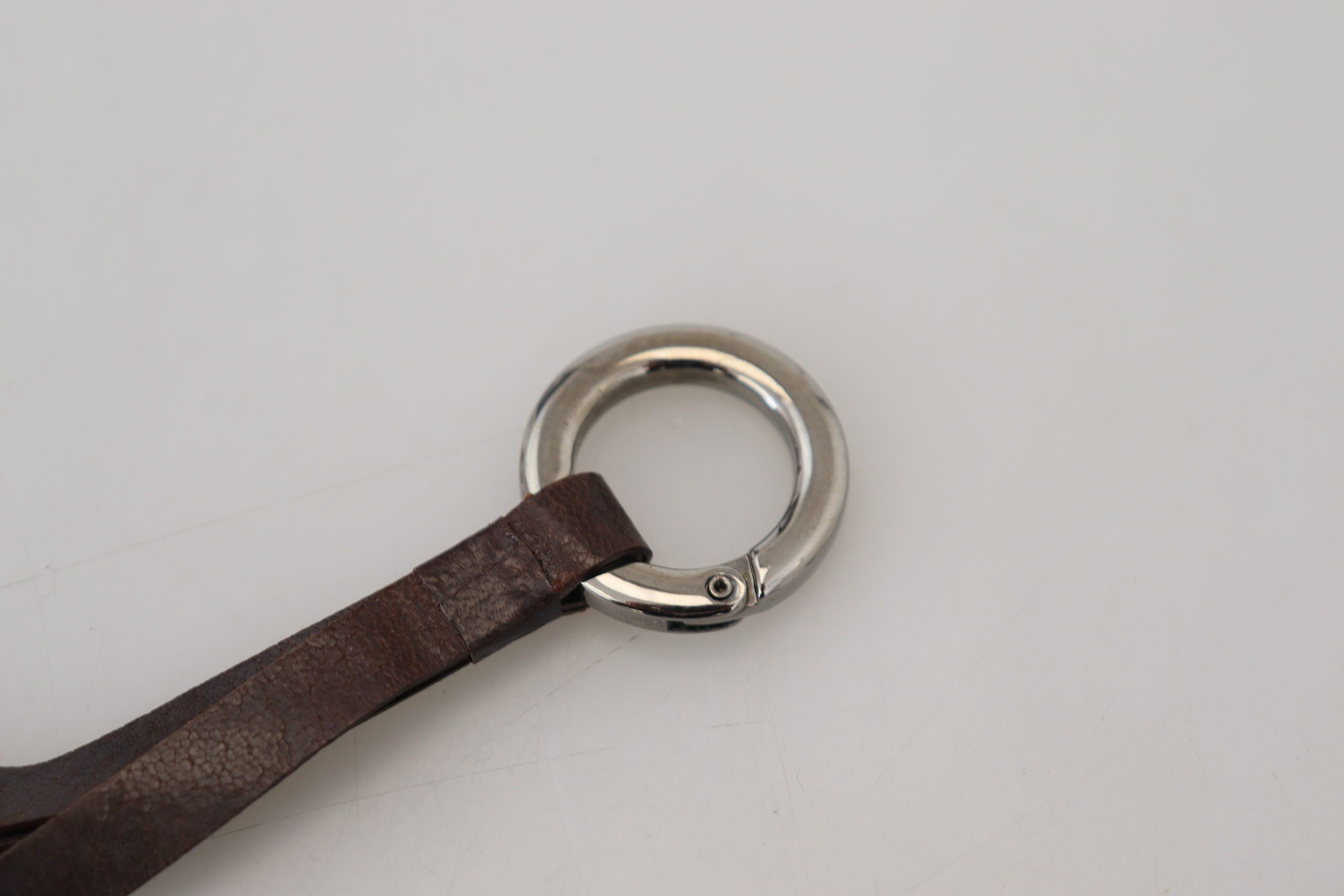 Costume National Chic Brown Leather Keychain with Brass Women's Accents