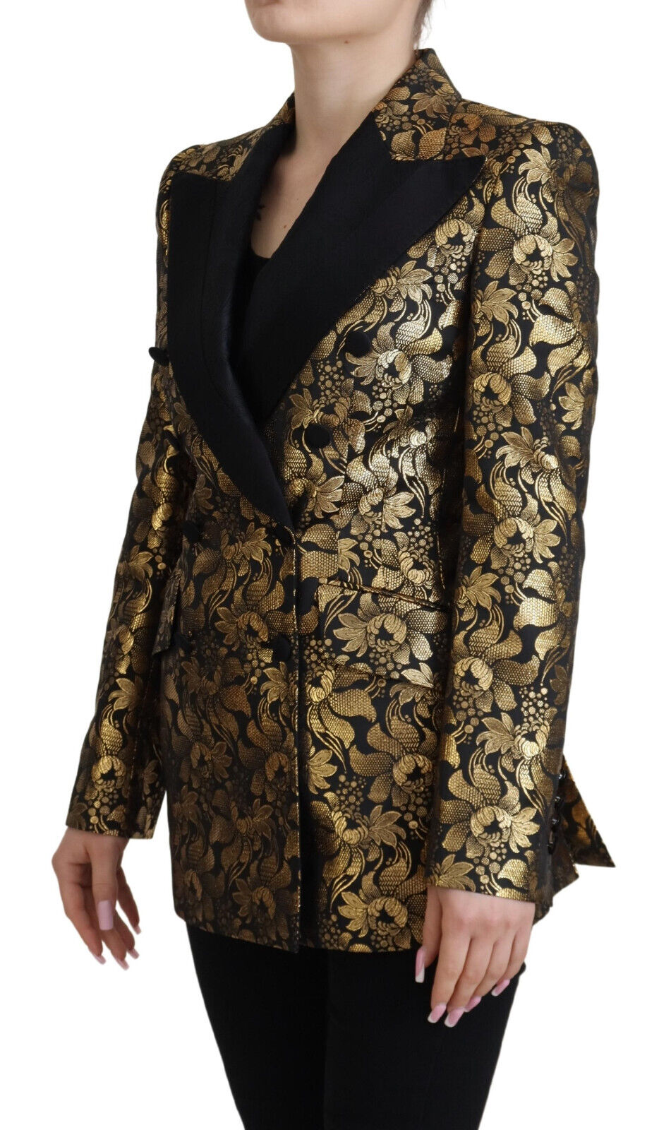 Dolce & Gabbana Black Gold Jacquard Coat Blazer Women's Jacket