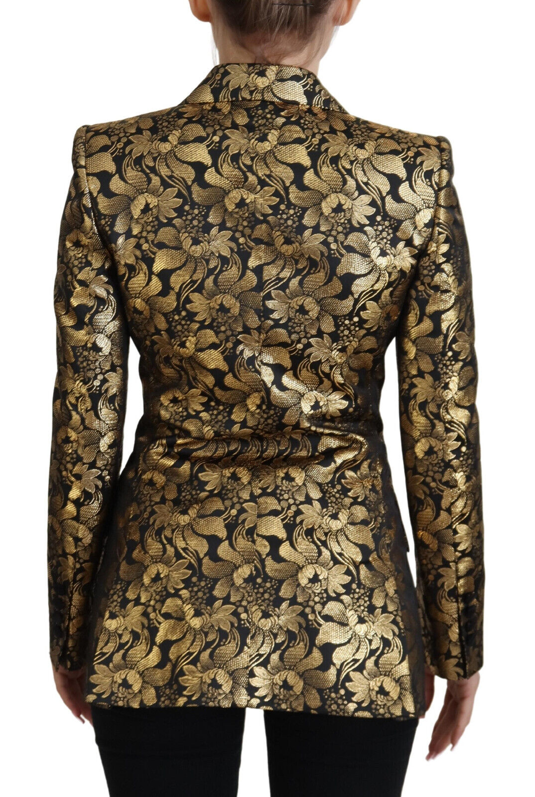 Dolce & Gabbana Black Gold Jacquard Coat Blazer Women's Jacket