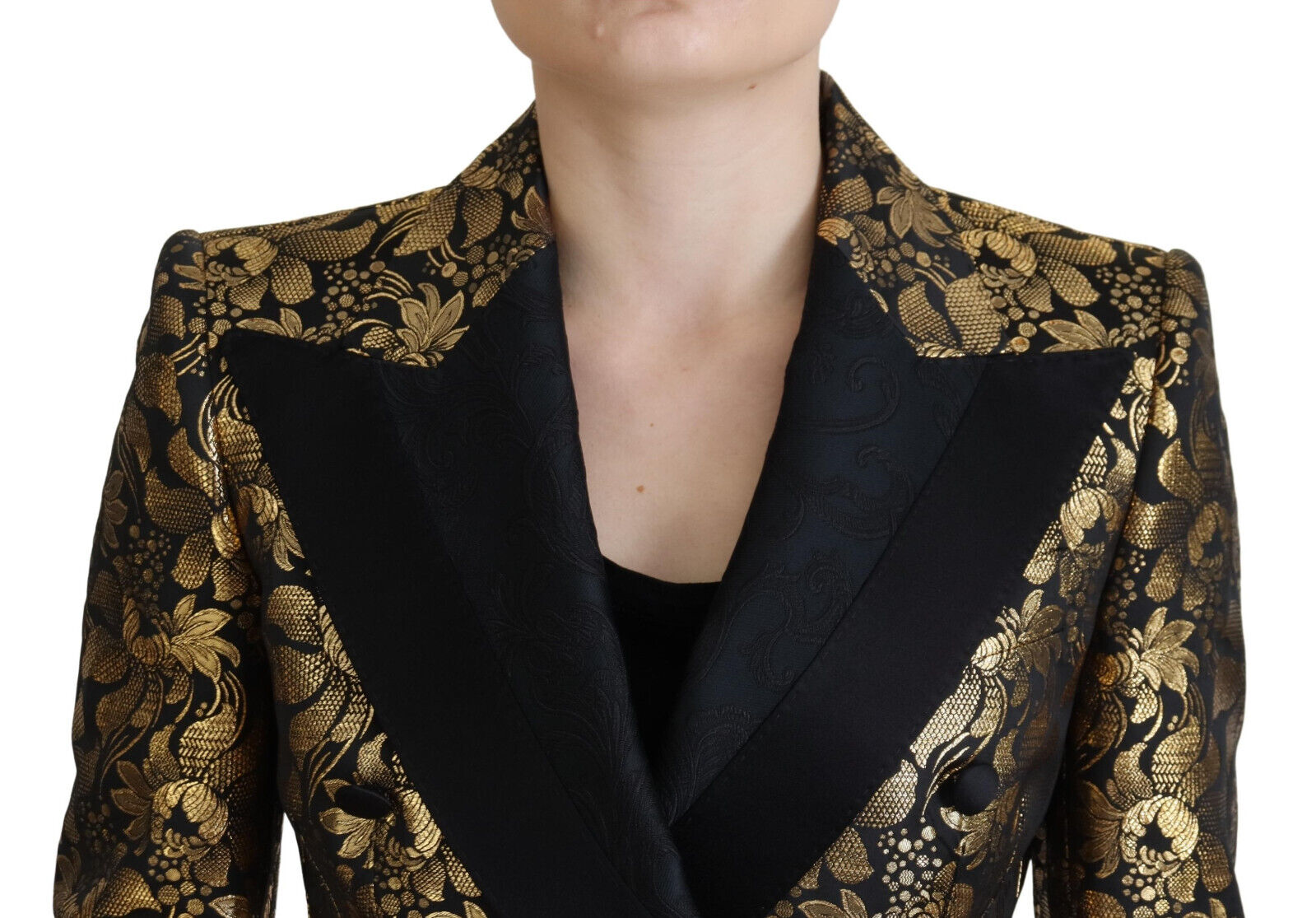 Dolce & Gabbana Black Gold Jacquard Coat Blazer Women's Jacket
