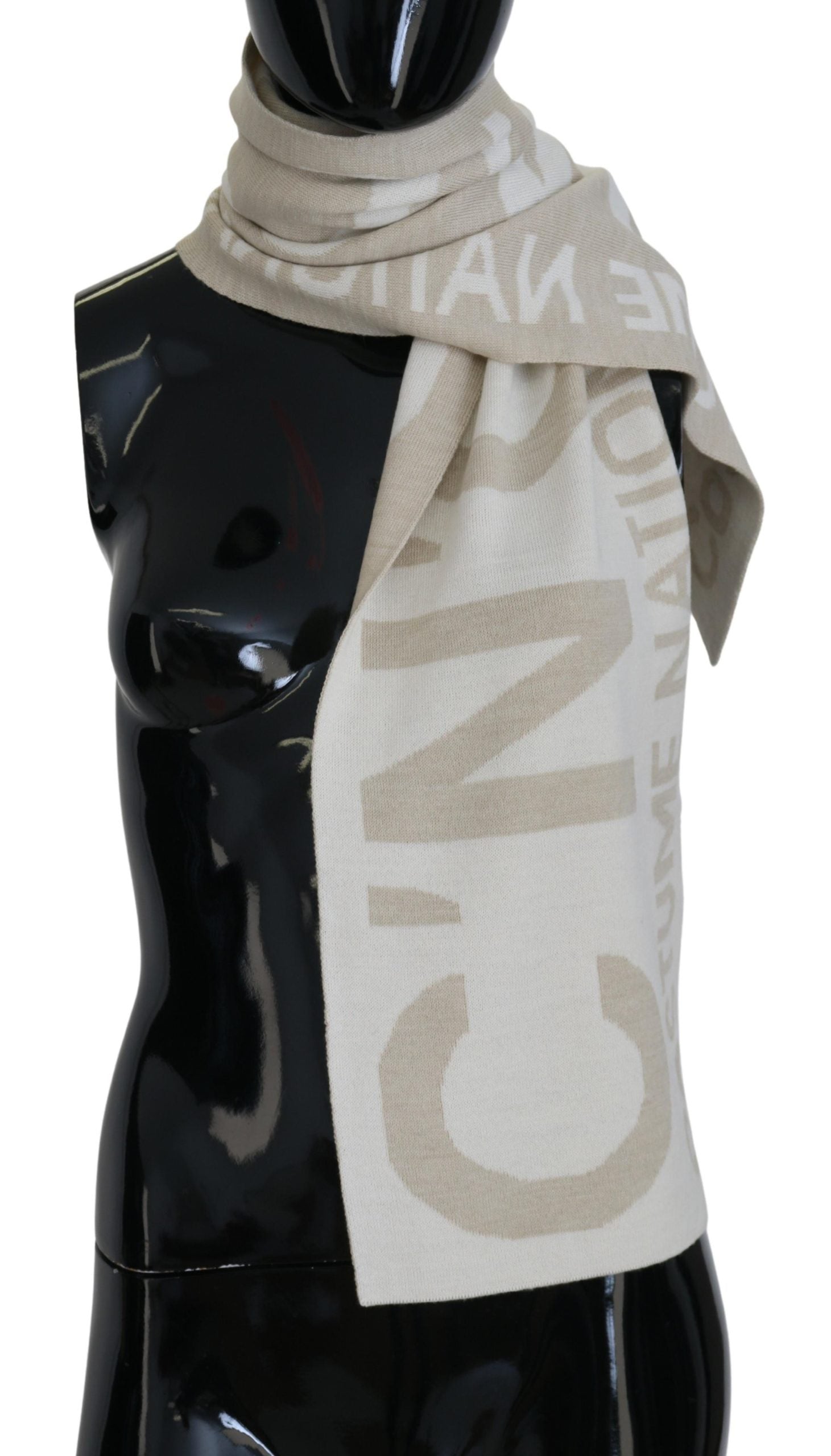Costume National Beige White Logo Wrap Warmer Shawl Women's Scarf
