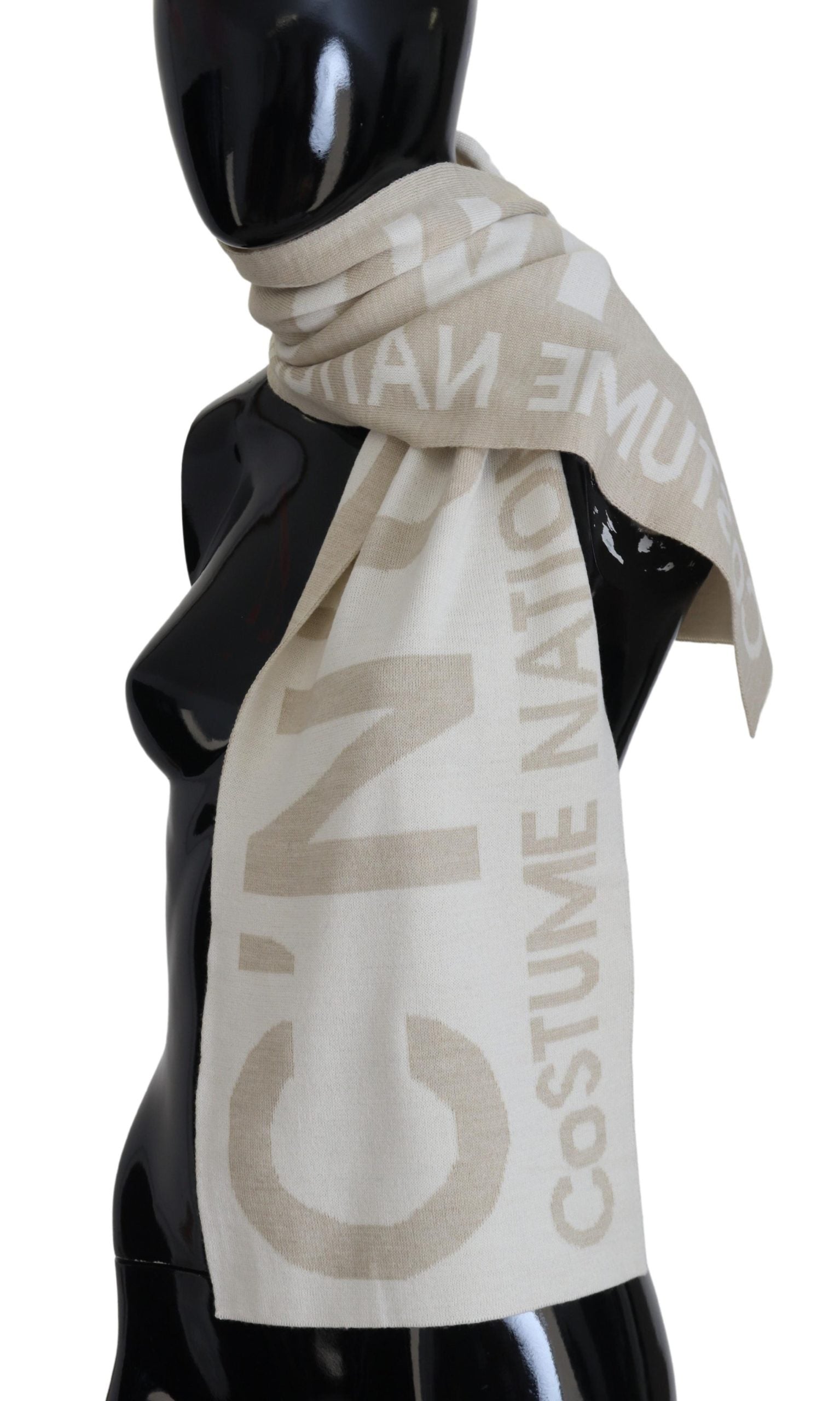 Costume National Beige White Logo Wrap Warmer Shawl Women's Scarf