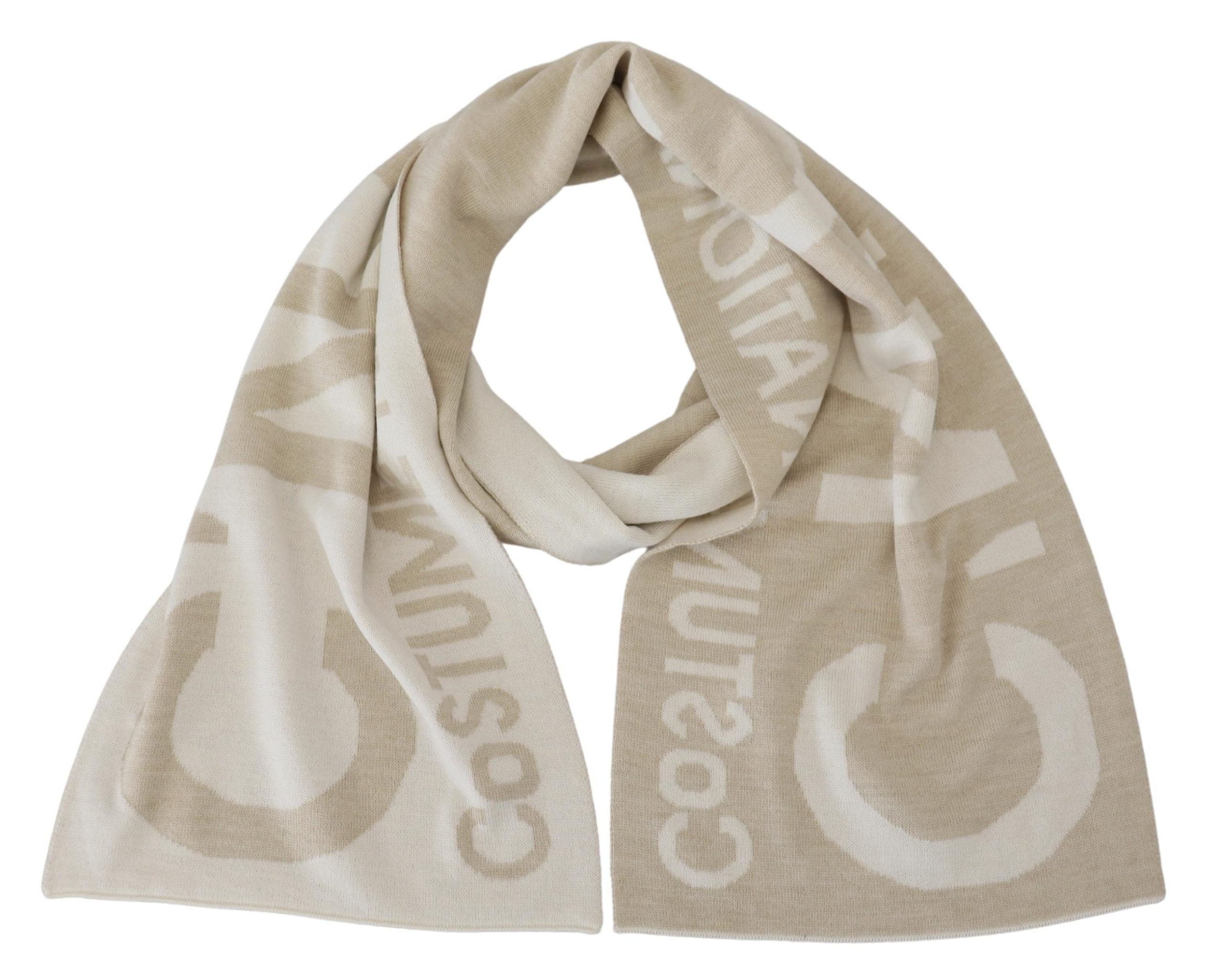 Costume National Beige White Logo Wrap Warmer Shawl Women's Scarf
