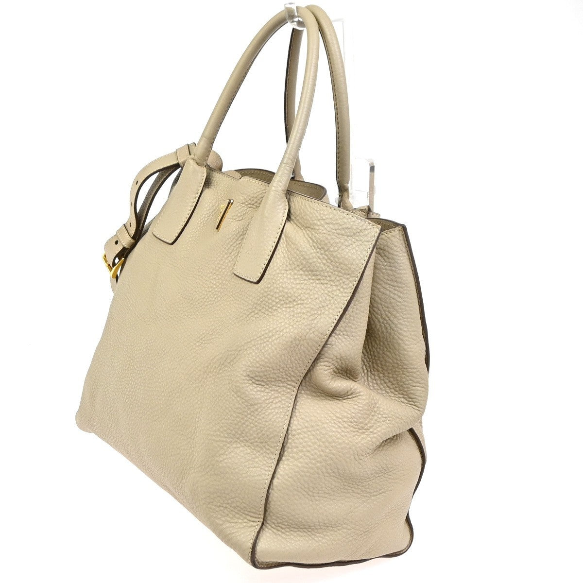Prada Convertible Open Shopping Tote Vitello Daino Beige Leather Tote Bag Bag (Pre-Owned)